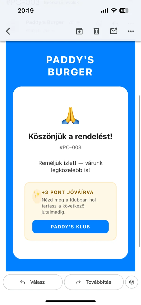 Automated emails across the lifecycle: confirmation, accepted, preparing, ready, thank-you