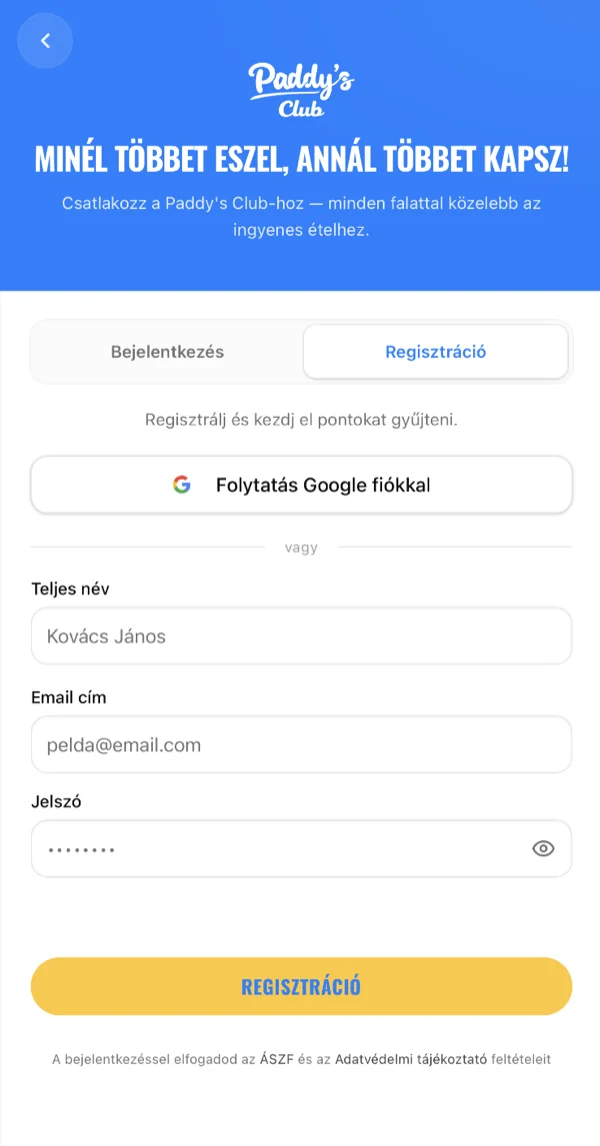 Registration: Google OAuth or email/password, with real-time validation
