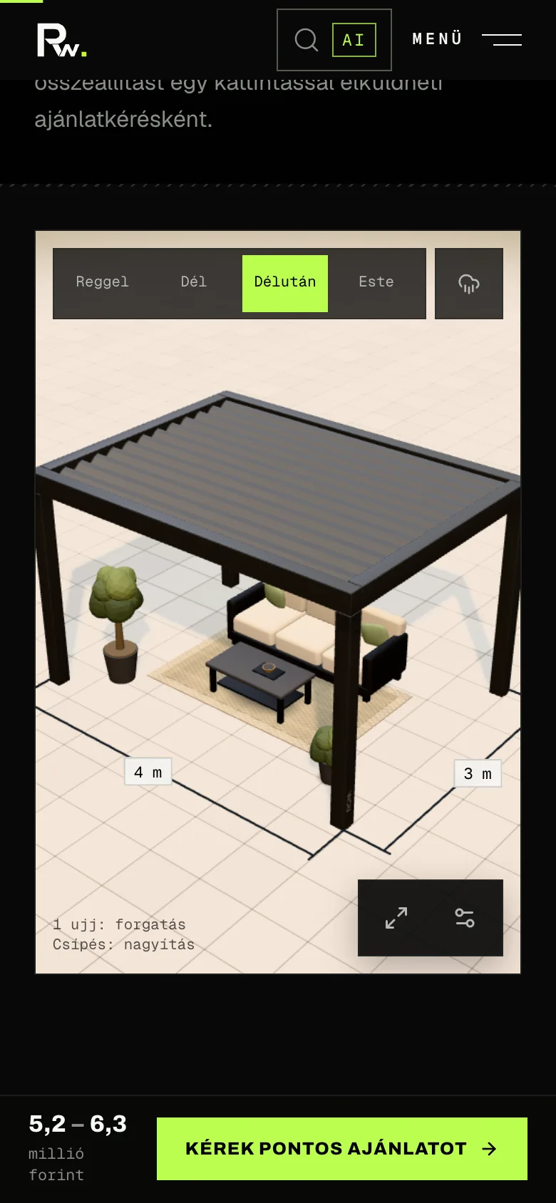 The 3D designer on desktop, with the live price band and quote button on mobile